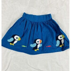Frugi UK Skirt Little Girl Sz 3-4Y Blue Puffin Pppliqué Organic Cotton Sustaible